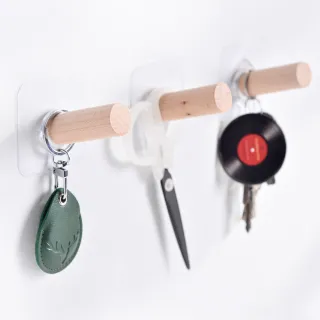 【居家達人】強力無痕貼實木掛勾_加長上翹款4入/組_2款任選(無痕貼片 免釘免鑽孔 木頭掛勾  胡桃木 櫸木)  