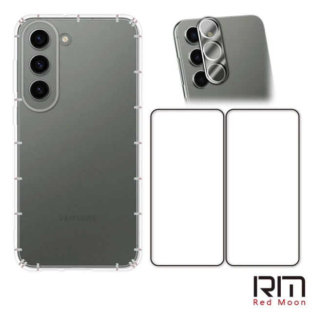 【RedMoon】三星 S23+ 6.6吋 手機殼貼4件組 空壓殼+9H保貼2入+3D全包鏡頭貼