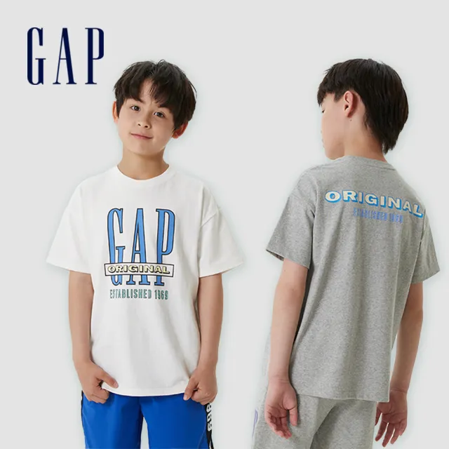 【GAP】兒童裝 Logo純棉寬鬆短袖T恤 厚磅密織水洗棉系列-多色可選(670428)