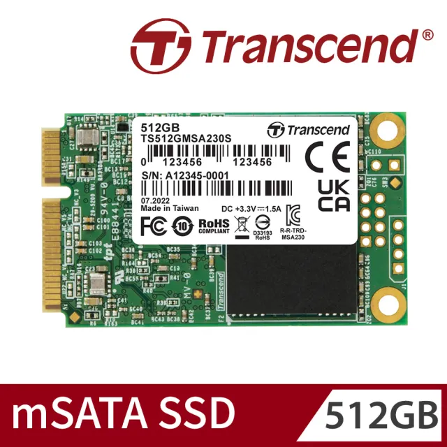 【Transcend 創見】MSA230S 512GB mSATA SATA Ⅲ SSD固態硬碟(TS512GMSA230S 新舊包裝隨機出貨)