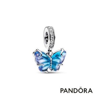 【Pandora 官方直營】藍色 Murano 琉璃蝴蝶吊飾