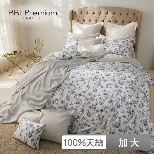 【BBL Premium】100%天絲印花床包被套組-葛麗絲莊園-灰(加大)