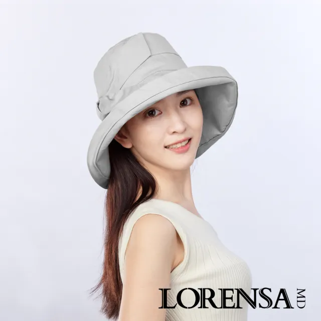 【Lorensa 蘿芮】抗UV蝴蝶結純棉透氣純色可折防風大帽簷防曬遮陽帽(銀河灰)