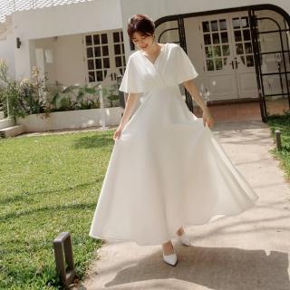 【OB 嚴選】簡約大V領美背長襬洋裝小禮服 《DA9693》
