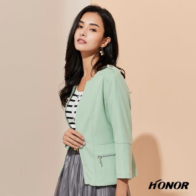 【HONOR 山形屋】湖水綠無領拉鍊外套(MOMO獨家限定)