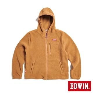 【EDWIN】男裝 露營系列 紅標後搖粒絨刺繡外套(褐色)