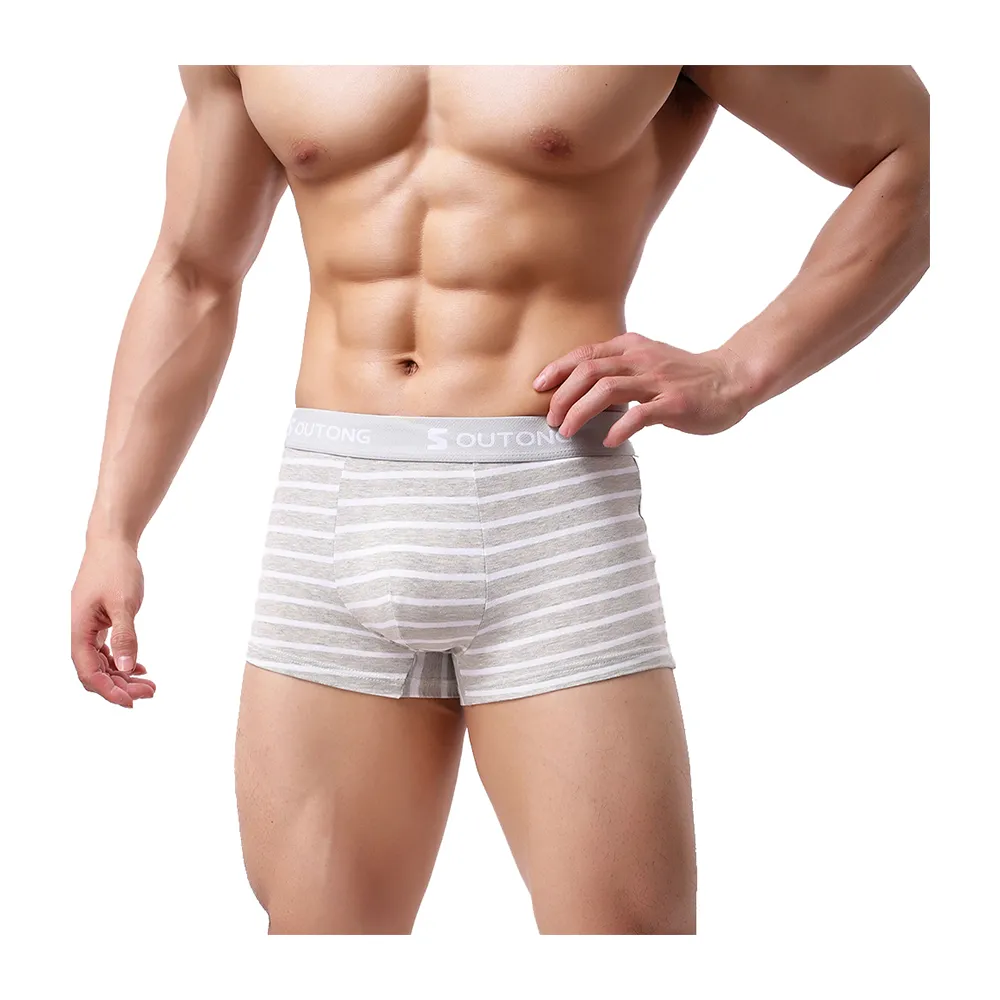 【SOUTONG】純棉時尚條紋吸排透氣型男平口褲-1件-灰色(灰色、平口褲、內褲、男內褲、透氣、舒適、時尚)