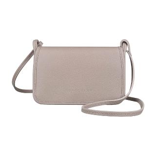 【LONGCHAMP】LONGCHAMP LE FOULONNE經典壓印LOGO荔枝紋牛皮釦式斜揹包(斑鳩灰)
