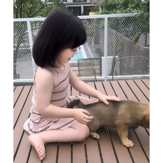 【安朵童舖】現貨韓版女童吊帶背心裙露背裙兒童露肩條紋連身裙(17)