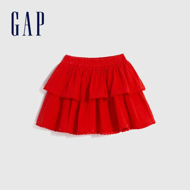 【GAP】女童裝 輕薄蓬蓬百摺半身褲裙-紅色(664610)