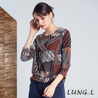 【LUNG.L 林佳樺】LL62A#咖啡色條紋交錯下擺扭結七分袖上衣(女裝)