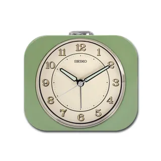 【SEIKO 精工】方形復古 數字刻度 滑動式秒針 貪睡鬧鈴 燈光夜光 靜音鬧鐘/SK048(白x綠  / QHE195M)