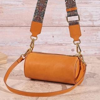 【巴黎精品】現貨+預購 側揹包真皮單肩包(手提圓筒牛皮寬肩帶女包包3色v1af12)
