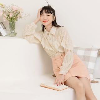 【OB 嚴選】蕾絲雕花珍珠釦微透膚開襟上衣 《AB18174》
