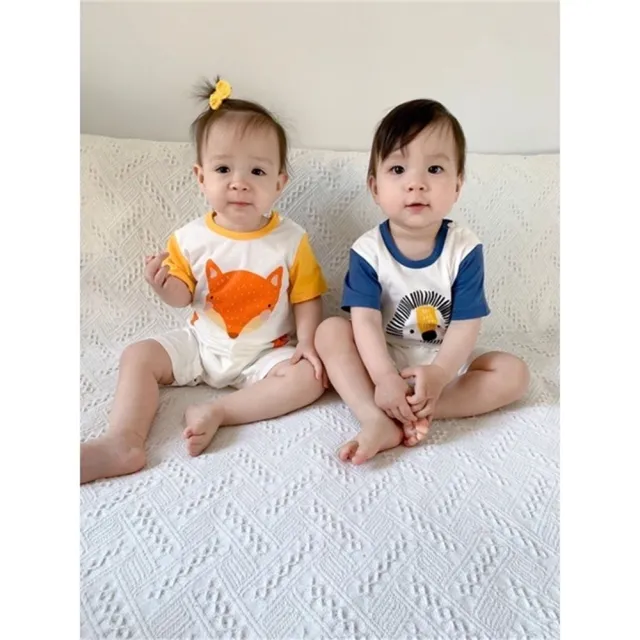 【安朵童舖】現貨韓版寶寶短袖連身衣女寶動物連身哈衣男寶短袖卡通連身衣(123)