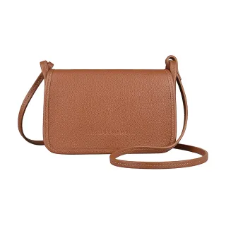 【LONGCHAMP】LONGCHAMP LE FOULONNE經典壓印LOGO荔枝紋牛皮釦式斜背包(焦糖棕)