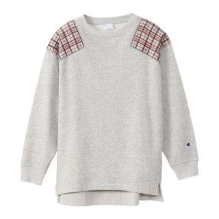 【Champion】官方直營 Womens 寬鬆格紋長Tee-女(灰色)