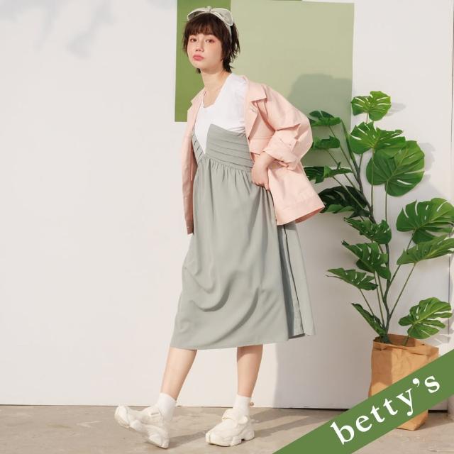 【betty’s 貝蒂思】假兩件拼接打褶洋裝(淺綠)