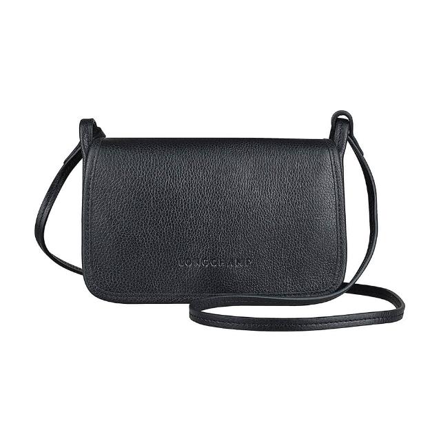 【LONGCHAMP】LONGCHAMP LE FOULONNE經典壓印LOGO荔枝紋牛皮釦式斜背包(黑)