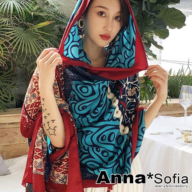 【AnnaSofia】柔軟披肩圍巾-異國風流蘇墜 現貨(花現綣騰款)