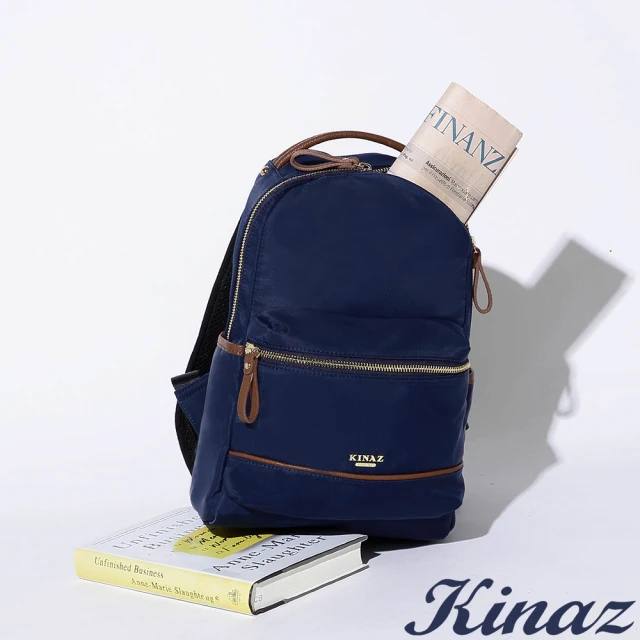 【KINAZ】輕盈纖型牛皮配皮尼龍手提後背包-寶石錠藍-深色學院系列