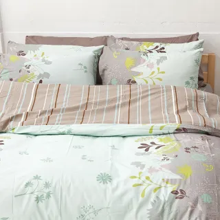 【戀家小舖】100%純棉枕套被套床包四件組-雙人(香草綠)