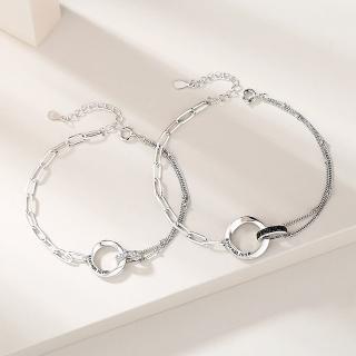 【米蘭精品】現貨+預購 925純銀手鍊情侶對鍊(璀璨對戒環扣式生日情人節聖誕節交換禮物男女飾品74dv3)