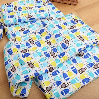 【Embrace 英柏絲】5公分 嬰兒乳膠床墊+乳膠平枕組 精梳純棉表布 幼兒園午睡組合包(藍色貓頭鷹-60x120x5cm)