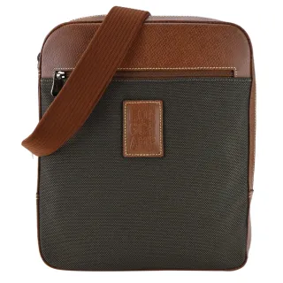 【LONGCHAMP】BOXFORD系列壓印皮標帆布斜背包(中/棕)