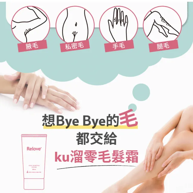 【Relove 官方直營】私密零毛髮美肌組-瞬淨Ku溜零毛髮霜+舒緩高效保濕凝露(25分鐘抹掉惱人體毛)