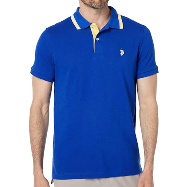 LACOSTE 男裝-裝飾領邊網眼短袖Polo衫(藍色)優惠