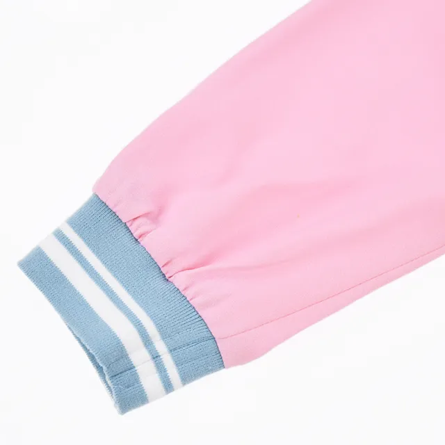 【ILEY 伊蕾】亮彩輕盈撞色造型厚雪紡連帽外套(粉色；M-L；1231014013)