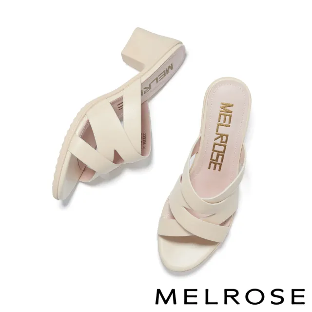 【MELROSE】美樂斯 俐落簡約交叉條帶真皮高跟拖鞋(米)