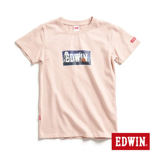 【EDWIN】女裝 露營系列 富士山腳營地LOGO印花短袖T恤(淡粉紅)