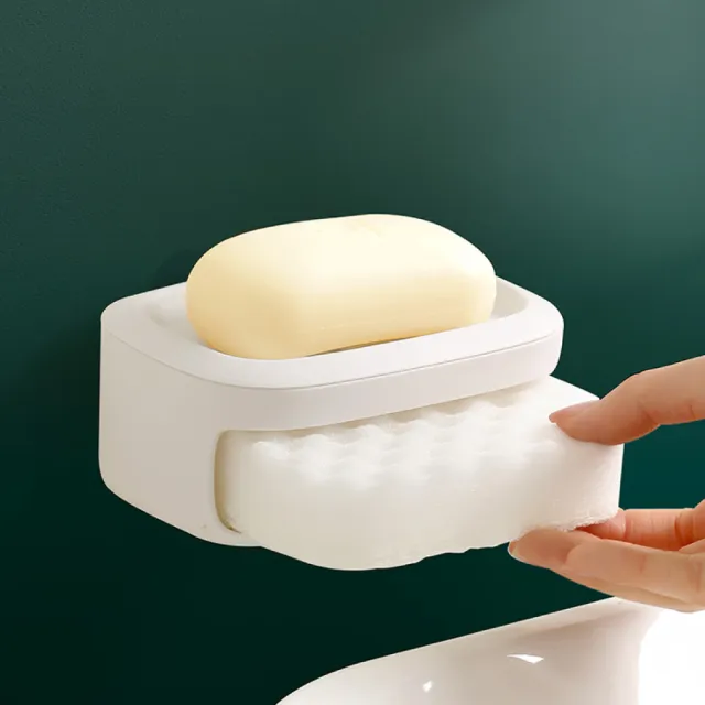 【FaSoLa】多用途創意瀝水肥皂盒 附高密度清潔海綿 