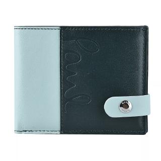 【Paul Smith】經典壓紋標誌雙面玩色扣式短夾(綠x藍)