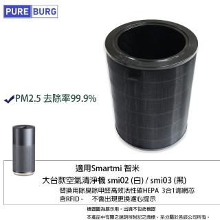 【PUREBURG】適用米家Smartmi智米大臺款AP2空氣清淨機smi02 smi03 副廠活性碳HEPA濾網含RFID