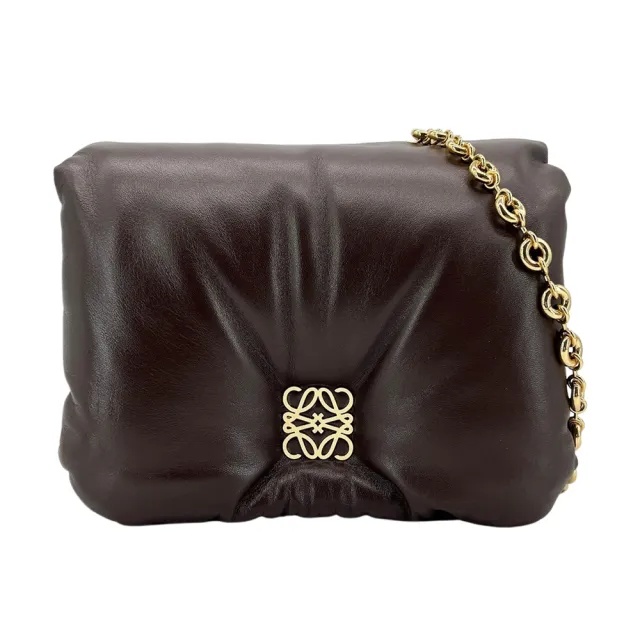【LOEWE 羅威】Goya 亮面納帕小羊皮蓬鬆肩背包(深棕)