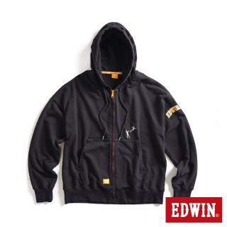 【EDWIN】男裝 橘標 摔角手E君飛踢寬版連帽外套(黑色)