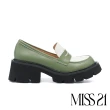 【MISS 21】日常跩甜學院風撞色樂福大頭厚底鞋(綠)