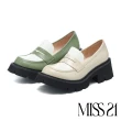 【MISS 21】日常跩甜學院風撞色樂福大頭厚底鞋(綠)