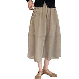 【MsMore】法式復古紗裙赫本風高腰鬆緊顯瘦A字百搭長紗裙#116164(6色)