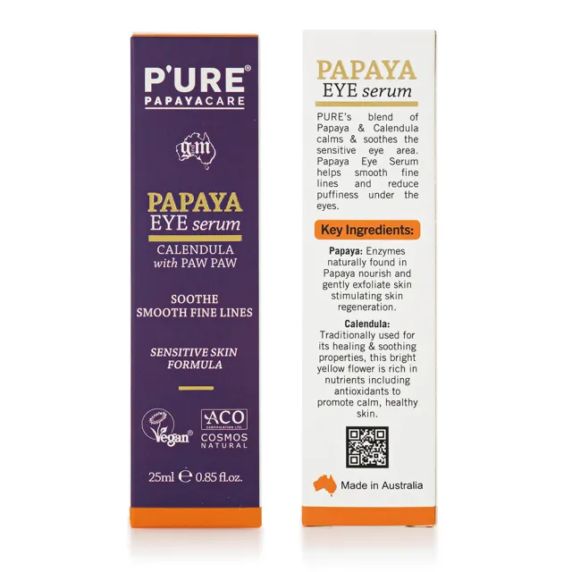 【澳洲 Pure Papayacare 即期品】木瓜眼精華含玻尿酸金盞花 -2024年12月到期(買三送三 25ml/瓶-專業級)