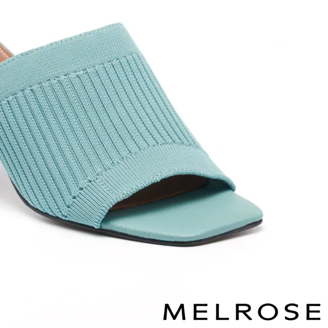 【MELROSE】美樂斯 簡約美學飛織布方頭高跟拖鞋(藍)