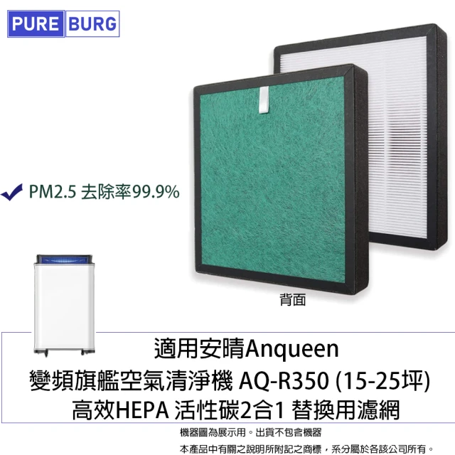 【PUREBURG】適用Anqueen安晴變頻旗艦空氣清淨機 AQ-R350 副廠複合式活性碳HEPA替換濾網
