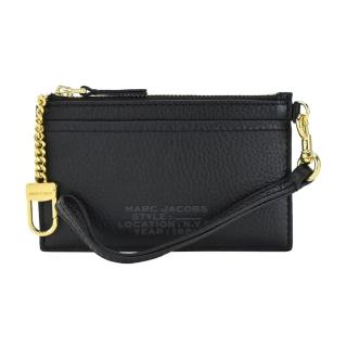 【MARC JACOBS 馬克賈伯】THE LEATHER ZIP壓印LOGO拉鍊鑰匙圈卡片夾/零錢包(黑)
