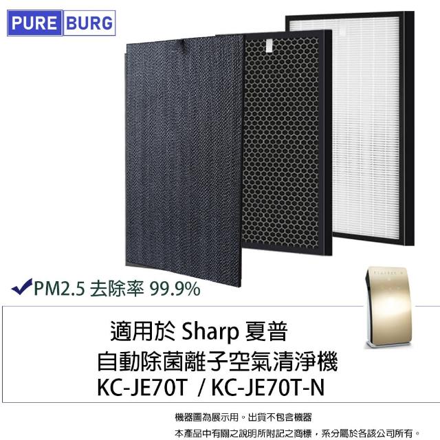 【PUREBURG】適用SHARP 夏普KC-JE70T-N 自動除菌離子空氣清淨機  副廠HEPA替換濾網組