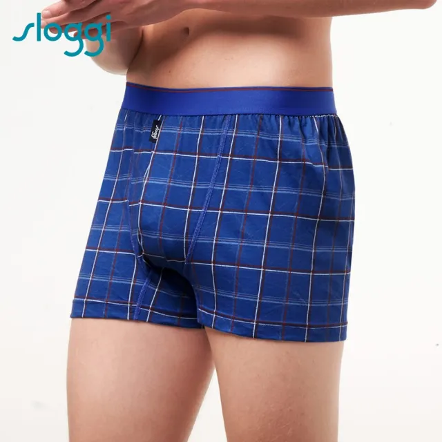【Sloggi men】CHECKY  經典雙色格紋系列寬鬆平口褲(紳士藍)