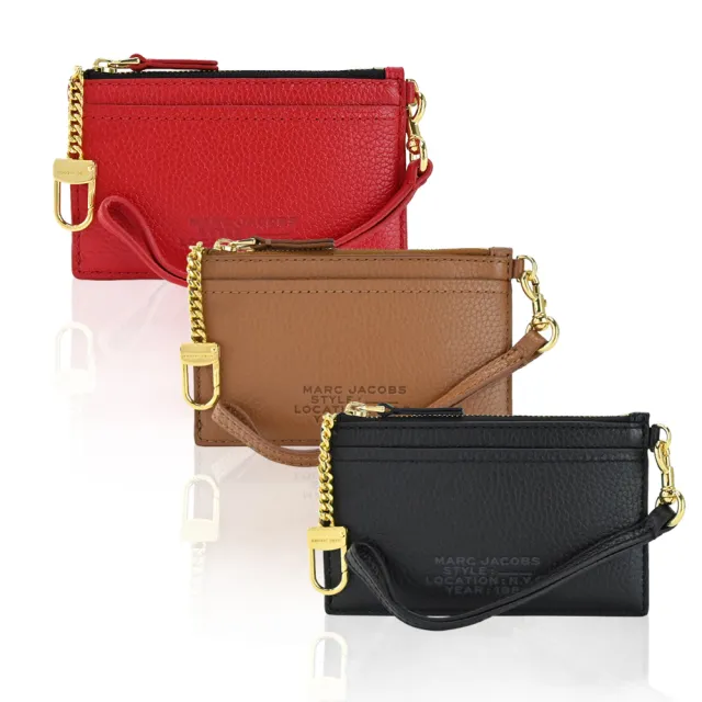 【MARC JACOBS 馬克賈伯】THE LEATHER ZIP壓印LOGO拉鍊鑰匙圈卡片夾/零錢包(多色選)