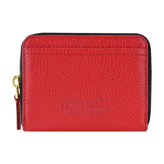 MARC JACOBS 馬克賈伯 THE LEATHER ZIP壓印LOGO拉鍊卡片零錢包(紅)